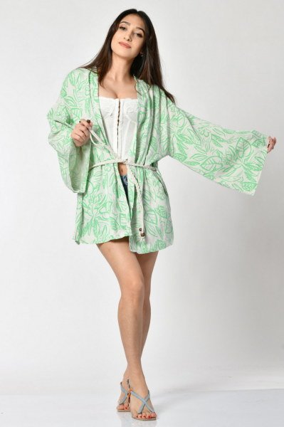Valeur Desenli Kemer Detaylı Kimono  - Yeşil