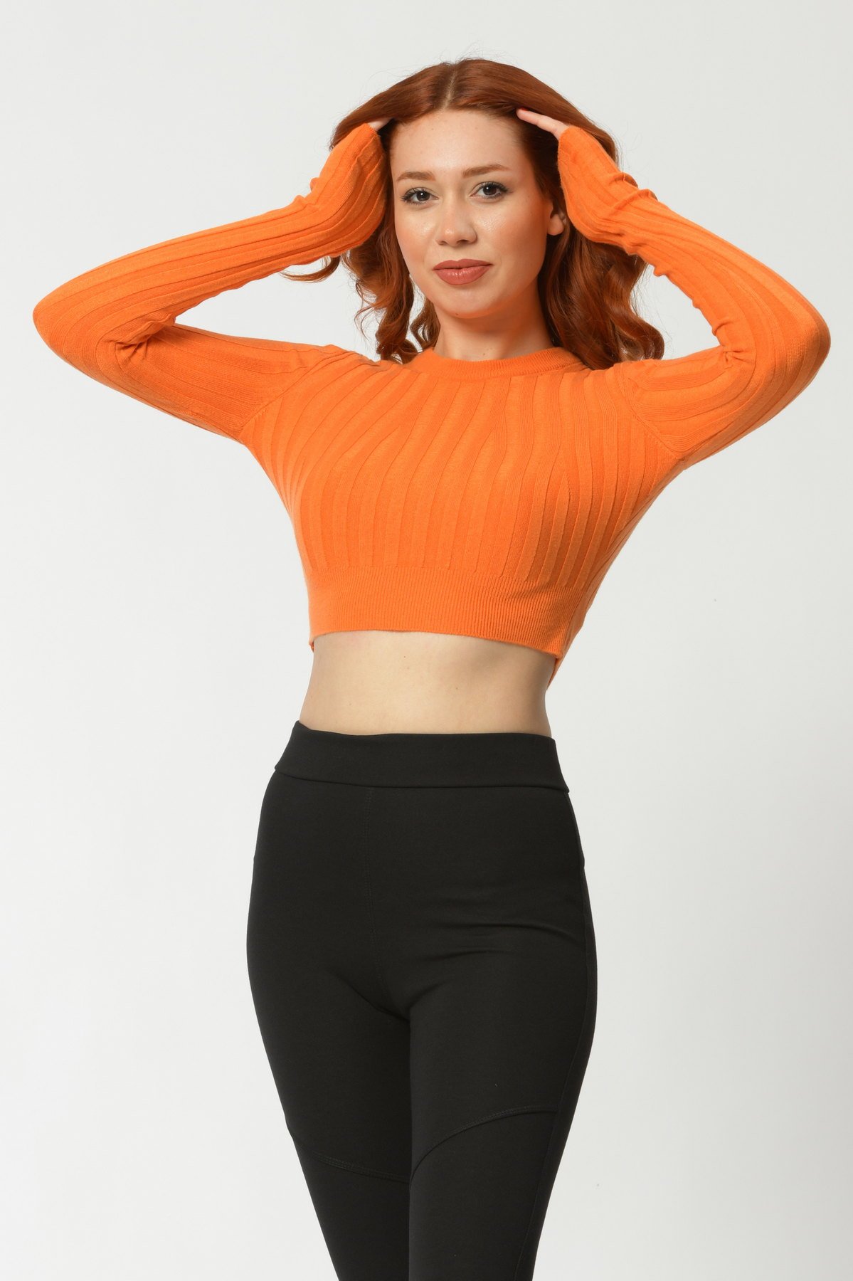 Lefon Bisiklet Yaka Örgü Üst  - Turuncu