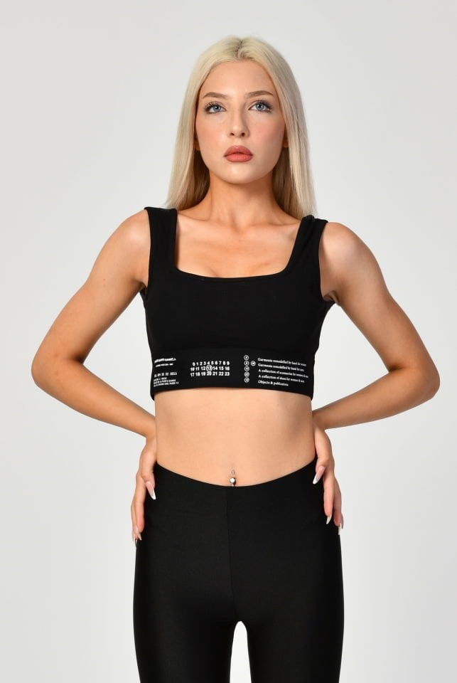 QUZU Lastik Detaylı Crop Top Atlet  - Siyah