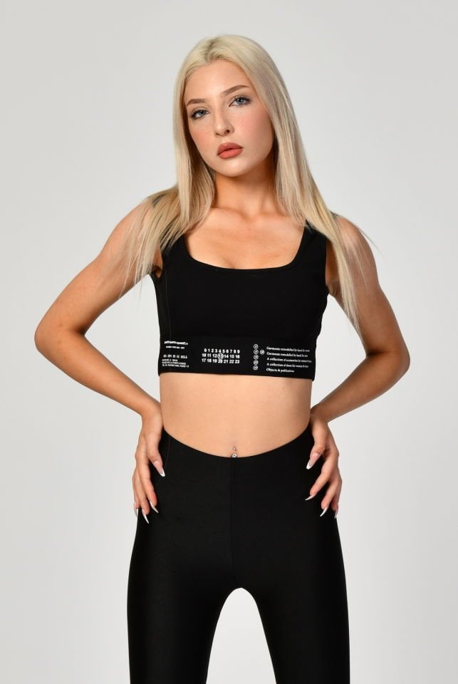 QUZU Lastik Detaylı Crop Top Atlet  - Siyah
