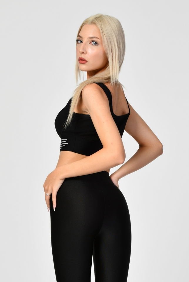 QUZU Lastik Detaylı Crop Top Atlet  - Siyah