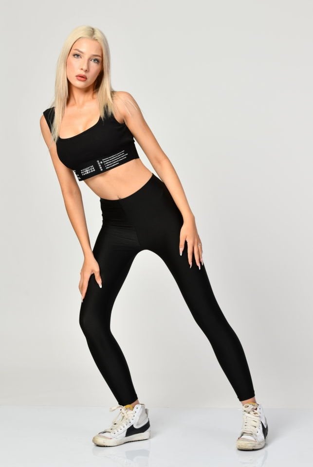 QUZU Lastik Detaylı Crop Top Atlet  - Siyah