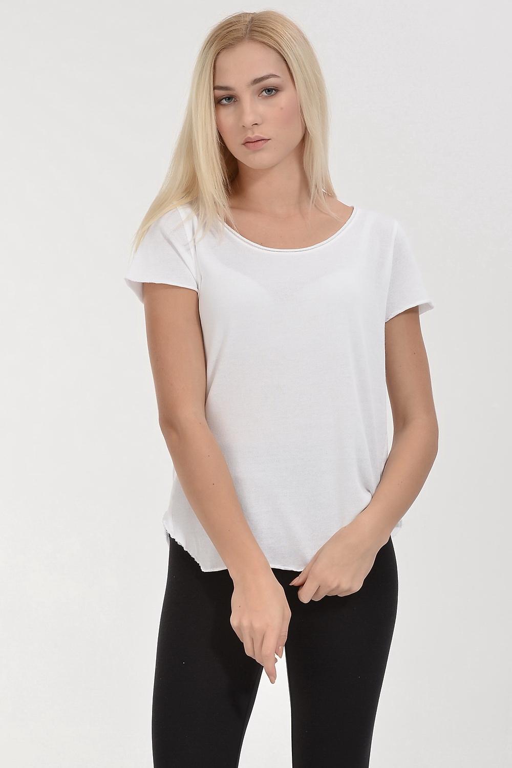 Cotton Candy Soft Triko Görünümlü Kısa Kol Kadın T-Shirt - Beyaz