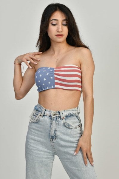 Moda1001 Amerikan Bayrağı Desenli Büstiyer  - Çok Renkli