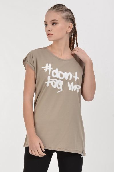 Cotton Candy #Don'T Tag Me Baskılı Kısa Kol Kadın T-Shirt - Toprak