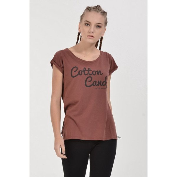 Cotton Candy Baskılı Kısa Kol Kadın T-Shirt - Kızıl