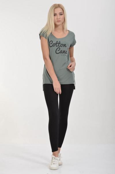 Cotton Candy Baskılı Kısa Kol Kadın T-Shirt - Çağla Yeşili