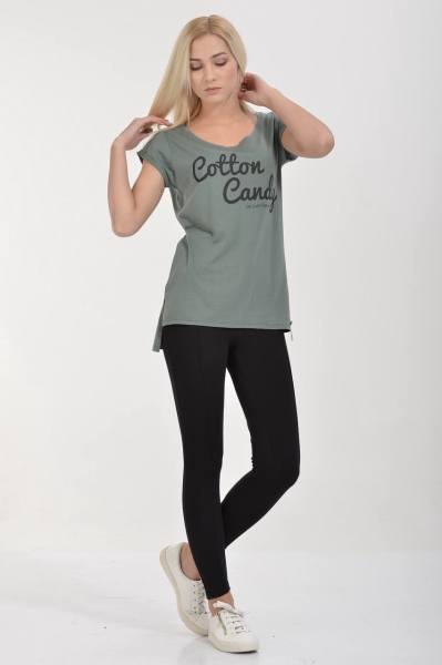 Cotton Candy Baskılı Kısa Kol Kadın T-Shirt - Çağla Yeşili