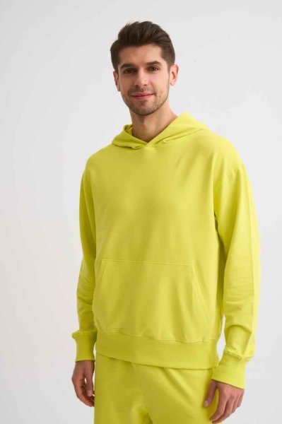 Organik Kapüşonlu Uzun Kollu Erkek Sweatshirt - Sarı