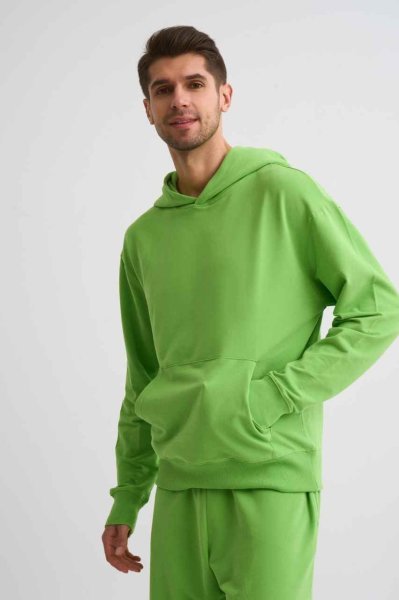 Organik Kapüşonlu Uzun Kollu Erkek Sweatshirt - Yeşil