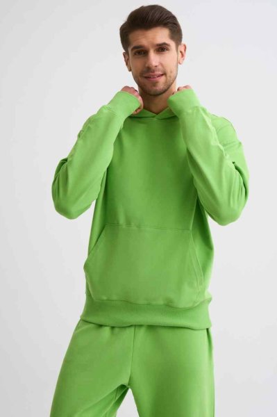 Organik Kapüşonlu Uzun Kollu Erkek Sweatshirt - Yeşil