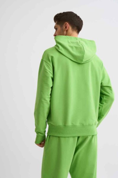 Organik Kapüşonlu Uzun Kollu Erkek Sweatshirt - Yeşil