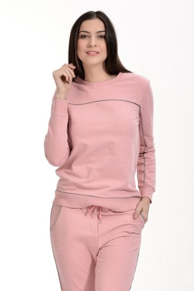 Şerit Detaylı Sweatshirt - Pembe