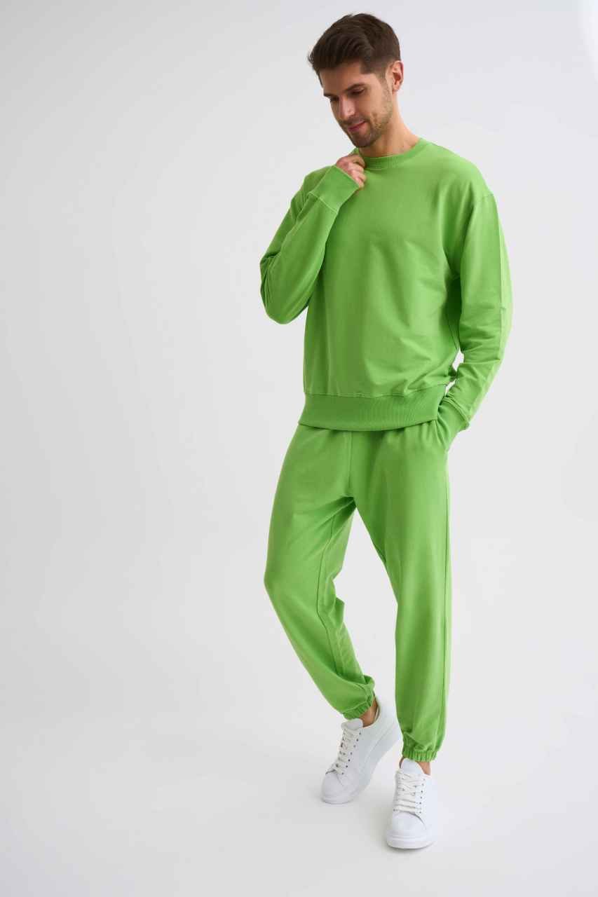 Organik Uzun Kollu Yuvarlak Yaka Erkek Sweatshirt - Yeşil