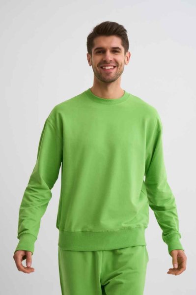 Organik Uzun Kollu Yuvarlak Yaka Erkek Sweatshirt - Yeşil