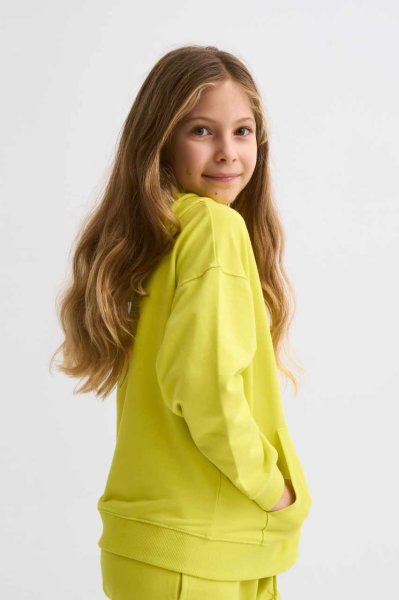 Organik Kapüşonlu Uzun Kollu Kız Çocuk Sweatshirt - Sarı