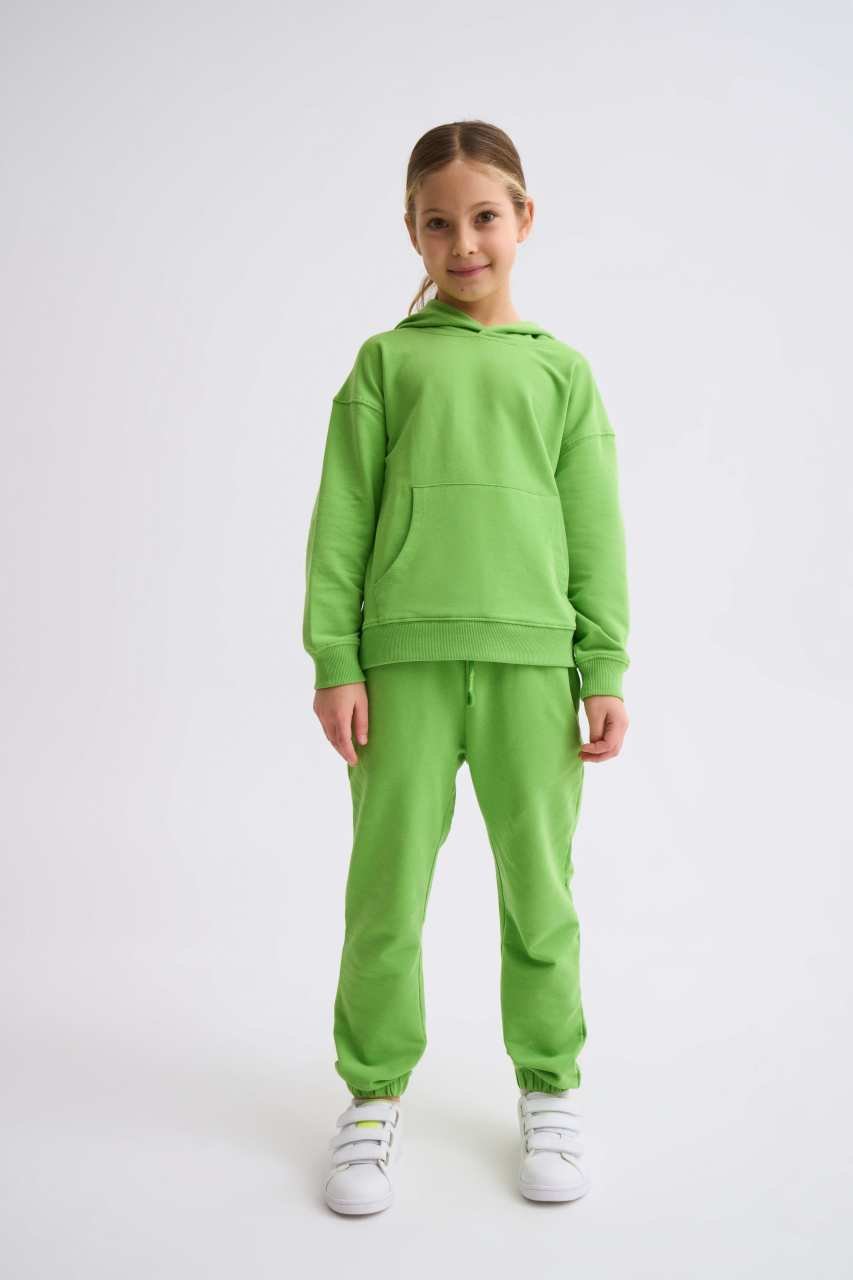 Organik Kapüşonlu Uzun Kollu Kız Çocuk Sweatshirt - Yeşil
