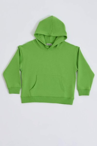 Organik Kapüşonlu Uzun Kollu Kız Çocuk Sweatshirt - Yeşil