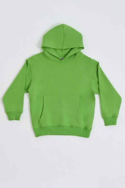 Organik Kapüşonlu Uzun Kollu Erkek Çocuk Sweatshirt - Yeşil