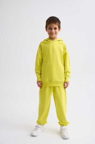 Organik Kapüşonlu Uzun Kollu Erkek Çocuk Sweatshirt - Sarı