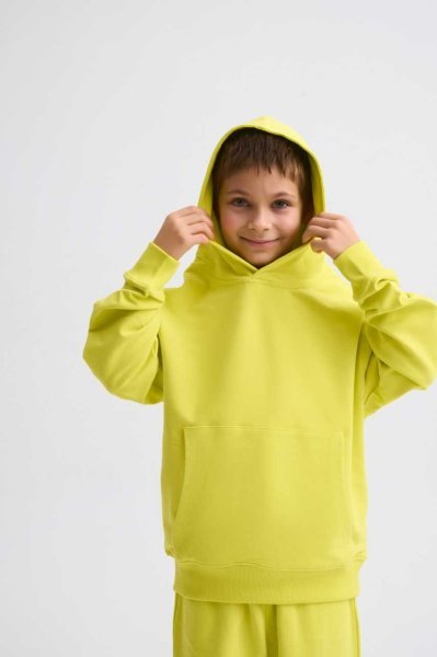 Organik Kapüşonlu Uzun Kollu Erkek Çocuk Sweatshirt - Sarı