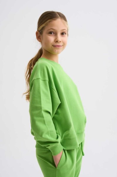 Organik Uzun Kollu Kız Çocuk Sweatshirt - Yeşil