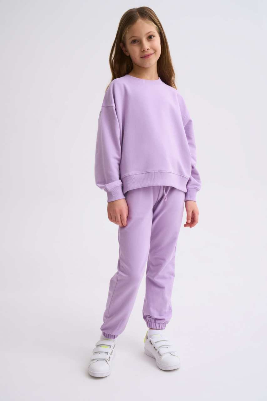 Organik Uzun Kollu Kız Çocuk Sweatshirt - Lila