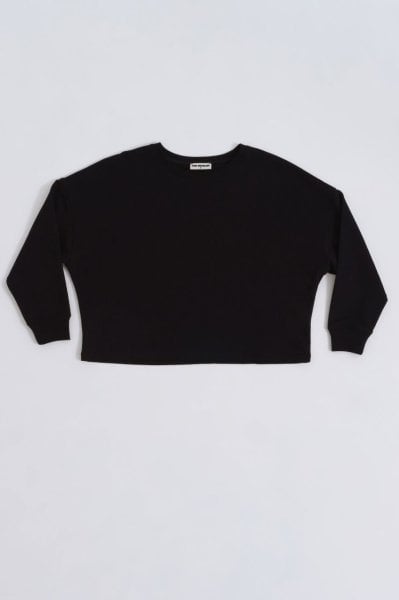 Organik Uzun Kollu Kadın Crop Sweatshirt - Siyah