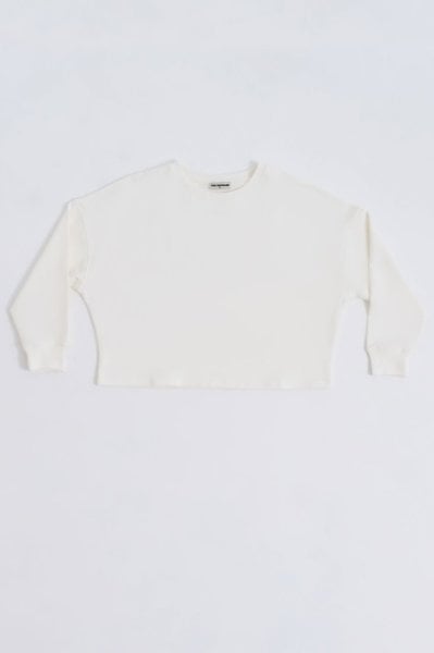 Organik Uzun Kollu Kadın Crop Sweatshirt - Ekru