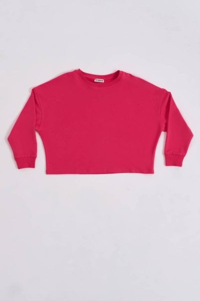 Organik Uzun Kollu Kadın Crop Sweatshirt - Pembe