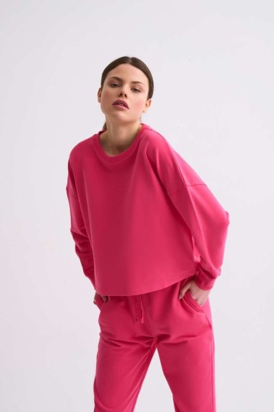 Organik Uzun Kollu Kadın Crop Sweatshirt - Pembe