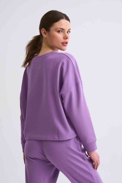 Organik Uzun Kollu Kadın Crop Sweatshirt - Mor