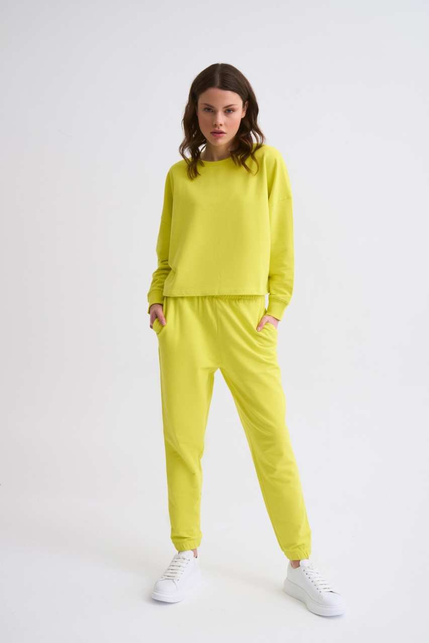 Organik Uzun Kollu Kadın Crop Sweatshirt - Sarı