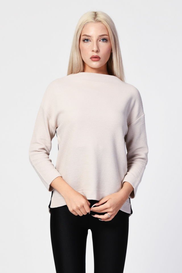 ZEGY Düşük Omuzlu Oversize Bluz  - Bej