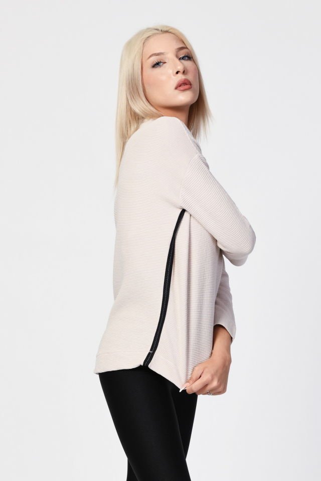 ZEGY Düşük Omuzlu Oversize Bluz  - Bej