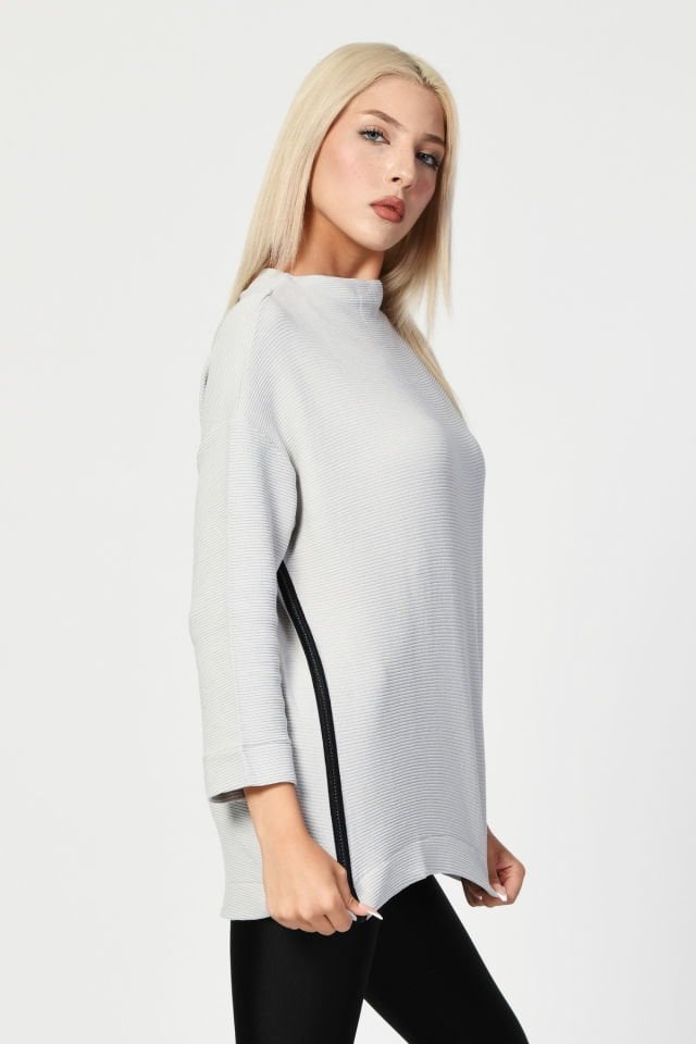 ZEGY Düşük Omuzlu Oversize Bluz  - Silver