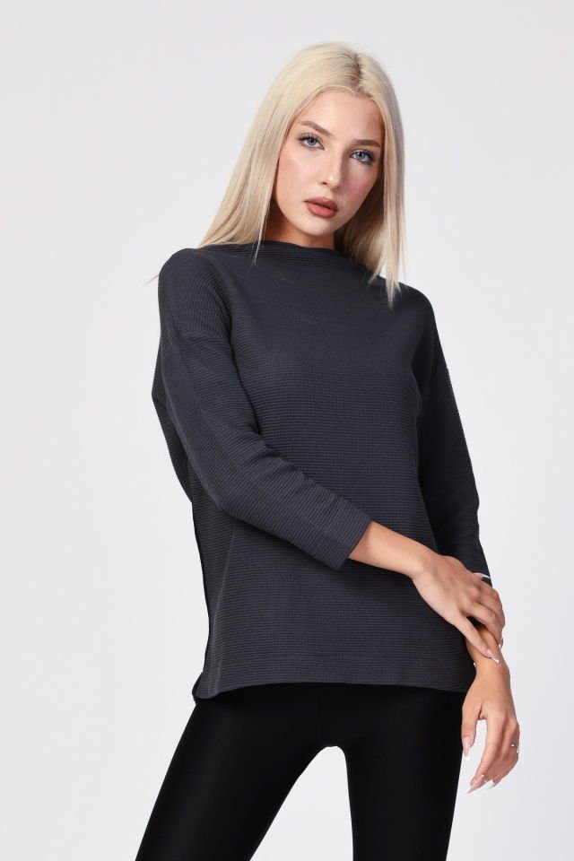 ZEGY Düşük Omuzlu Oversize Bluz  - Antrasit