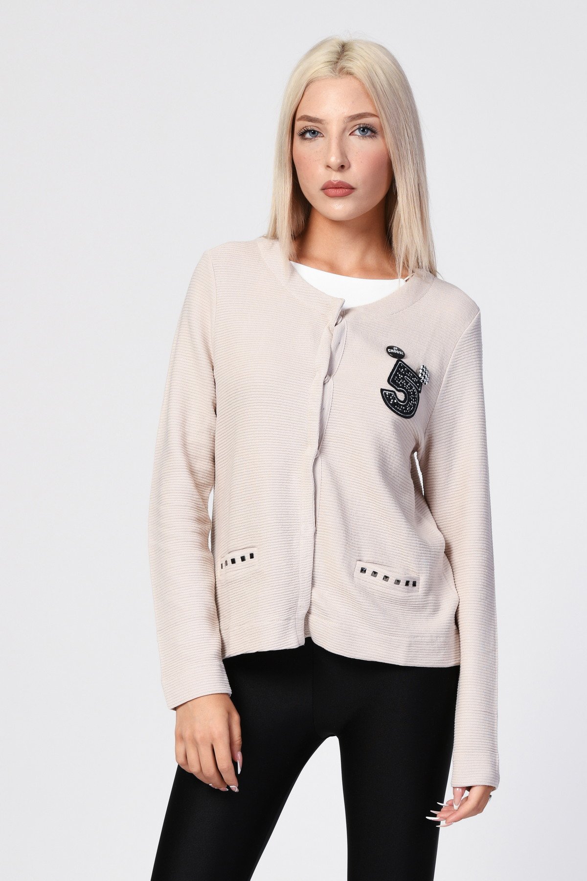 ZEGY Rozet Detaylı Hırka  - Bej