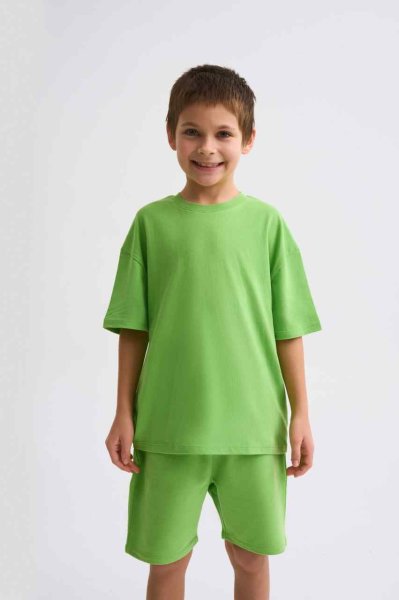 Organik Bağcıklı Erkek Çocuk Bermuda Şort - Yeşil