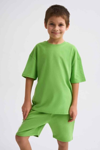 Organik Bağcıklı Erkek Çocuk Bermuda Şort - Yeşil