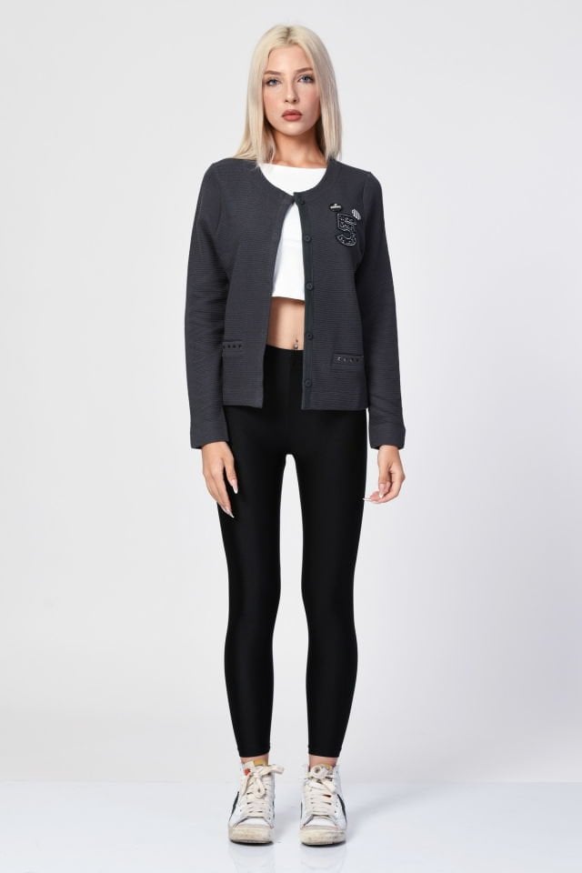 ZEGY Rozet Detaylı Hırka  - Antrasit