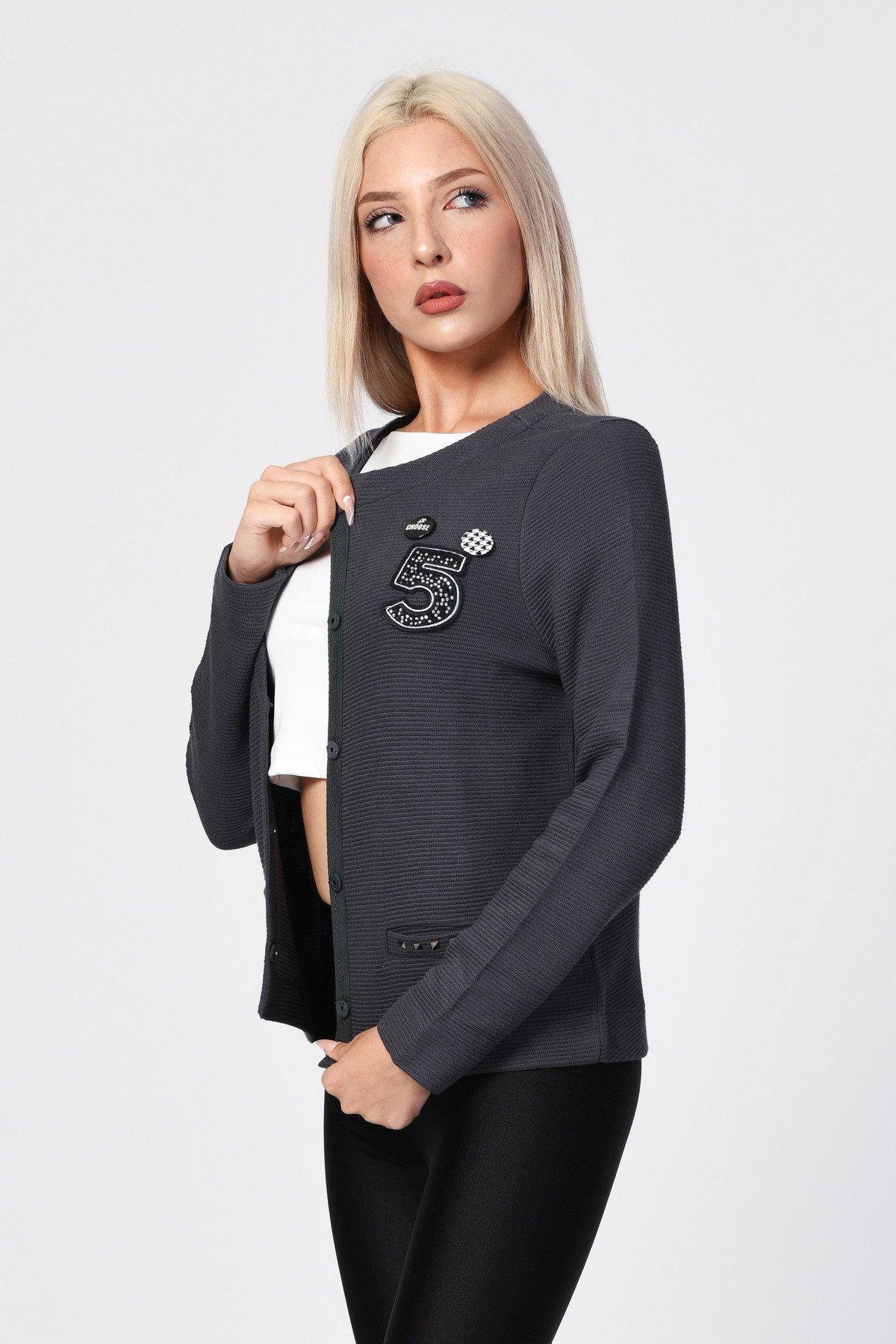 ZEGY Rozet Detaylı Hırka  - Antrasit