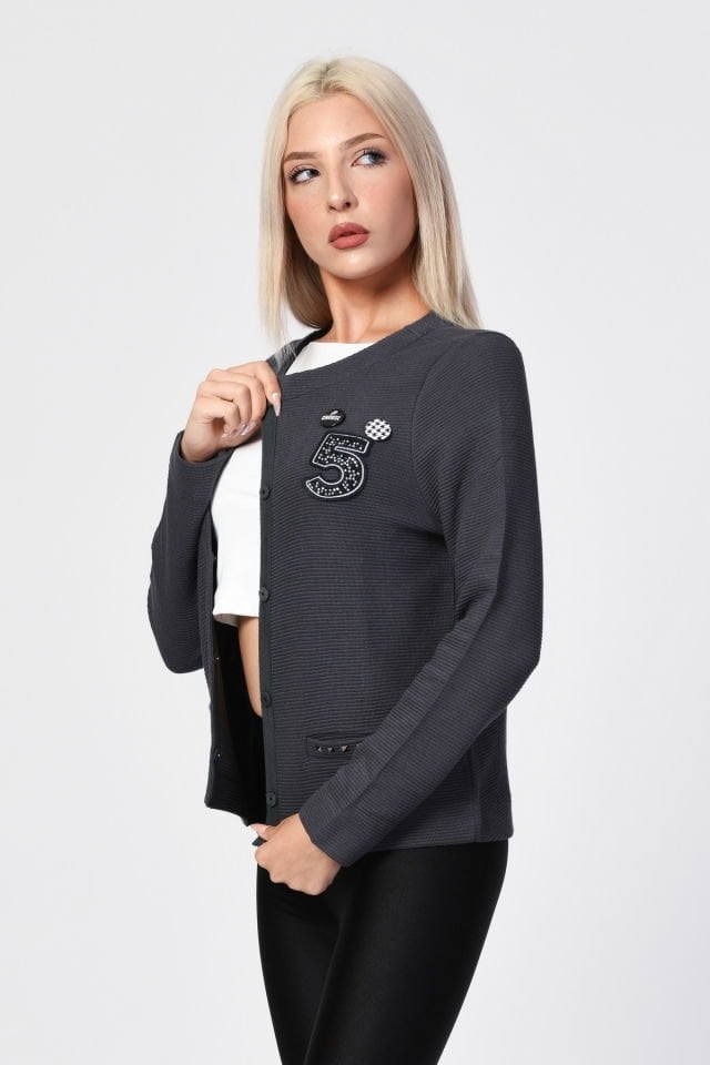 ZEGY Rozet Detaylı Hırka  - Antrasit