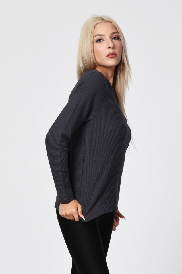 ZEGY Bisiklet Yaka Bluz  - Antrasit