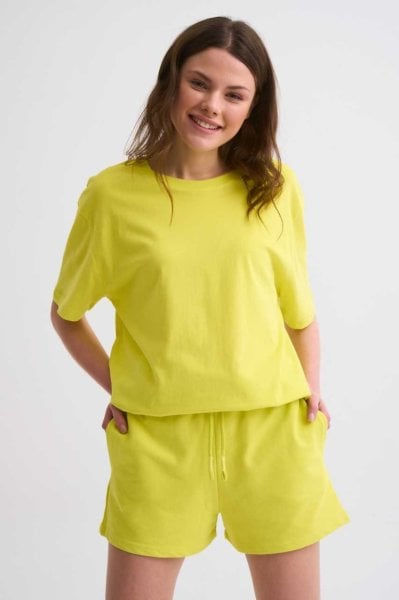 Organik Cepli Regular Fit Bağcıklı Kadın Şort - Sarı