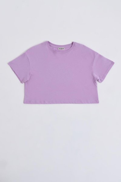 Organik Regular Fit Kısa Kollu Kadın Crop Tişört - Lila