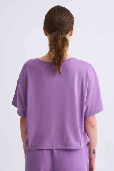Organik Regular Fit Kısa Kollu Kadın Crop Tişört - Mor