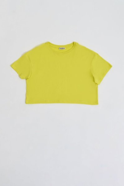 Organik Regular Fit Kısa Kollu Kadın Crop Tişört - Sarı