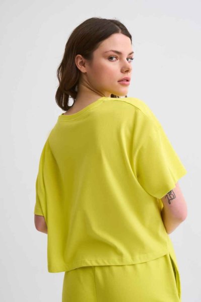 Organik Regular Fit Kısa Kollu Kadın Crop Tişört - Sarı