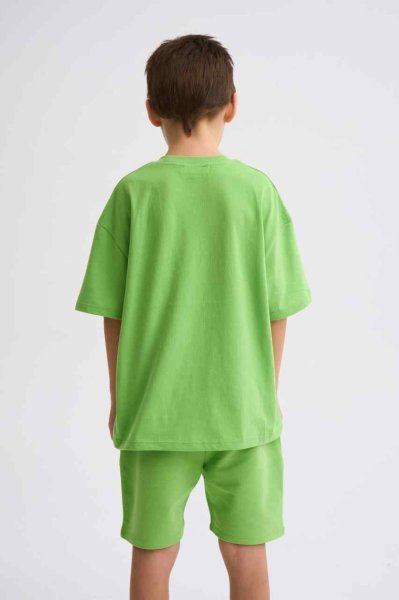 Organik Kısa Kollu Yuvarlak Yaka Erkek Çocuk Tişört - Yeşil